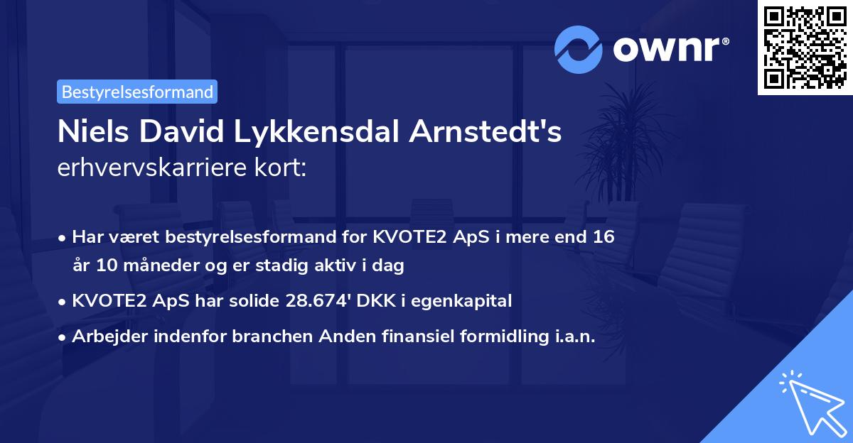Niels David Lykkensdal Arnstedt's erhvervskarriere kort