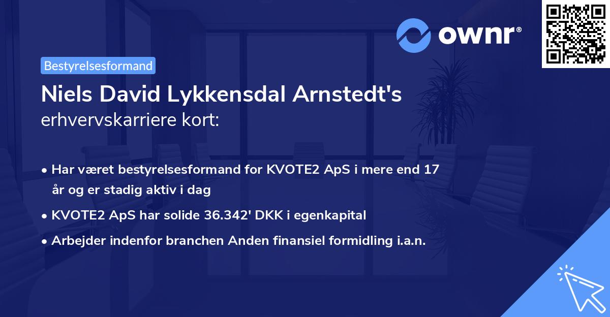 Niels David Lykkensdal Arnstedt's erhvervskarriere kort