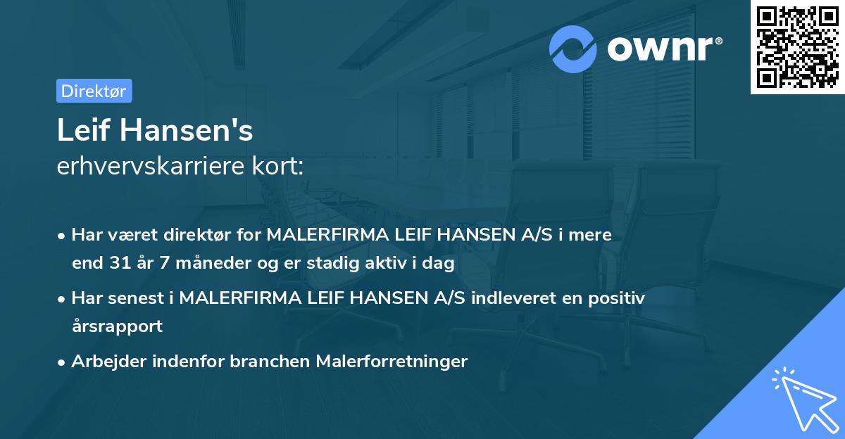 Leif Hansen's erhvervskarriere kort