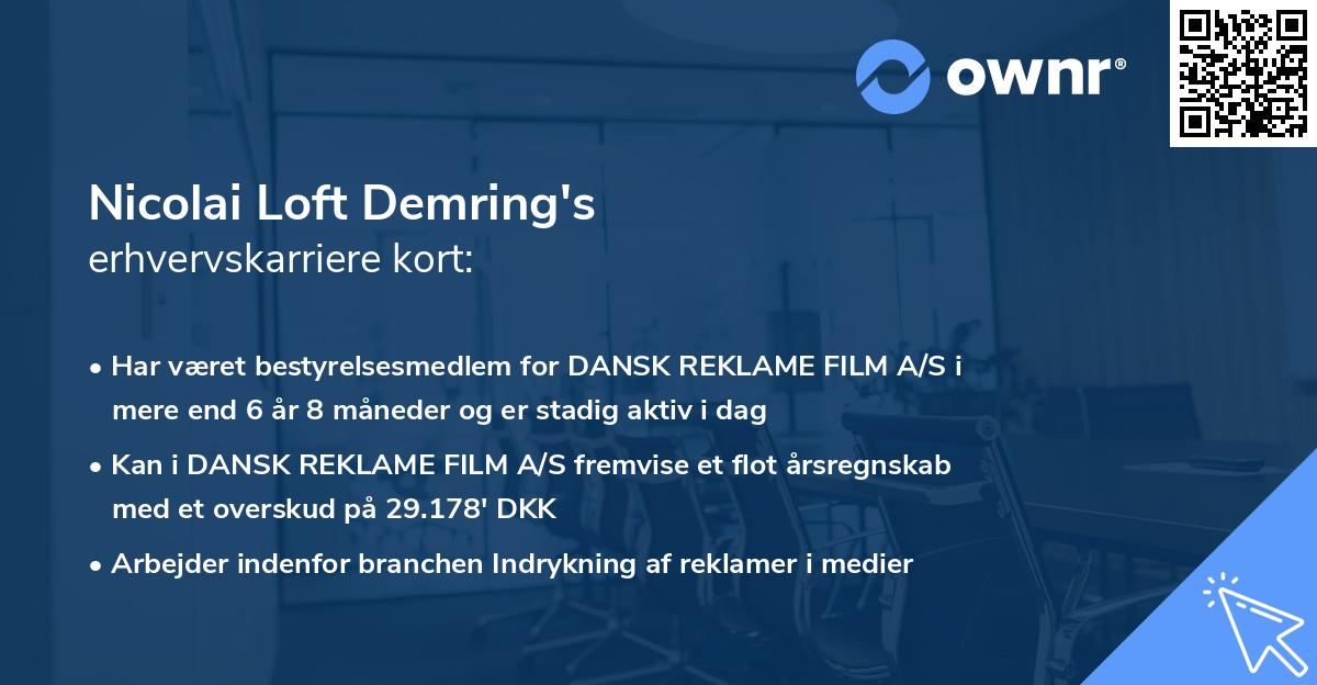 Nicolai Loft Demring's erhvervskarriere kort