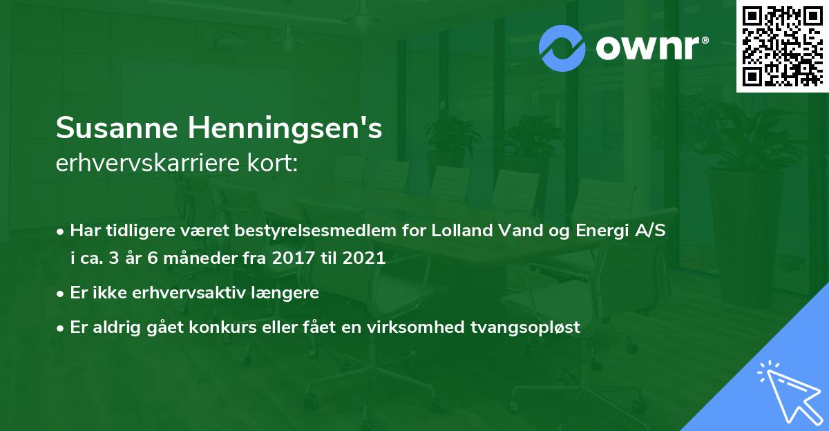 Susanne Henningsen's erhvervskarriere kort