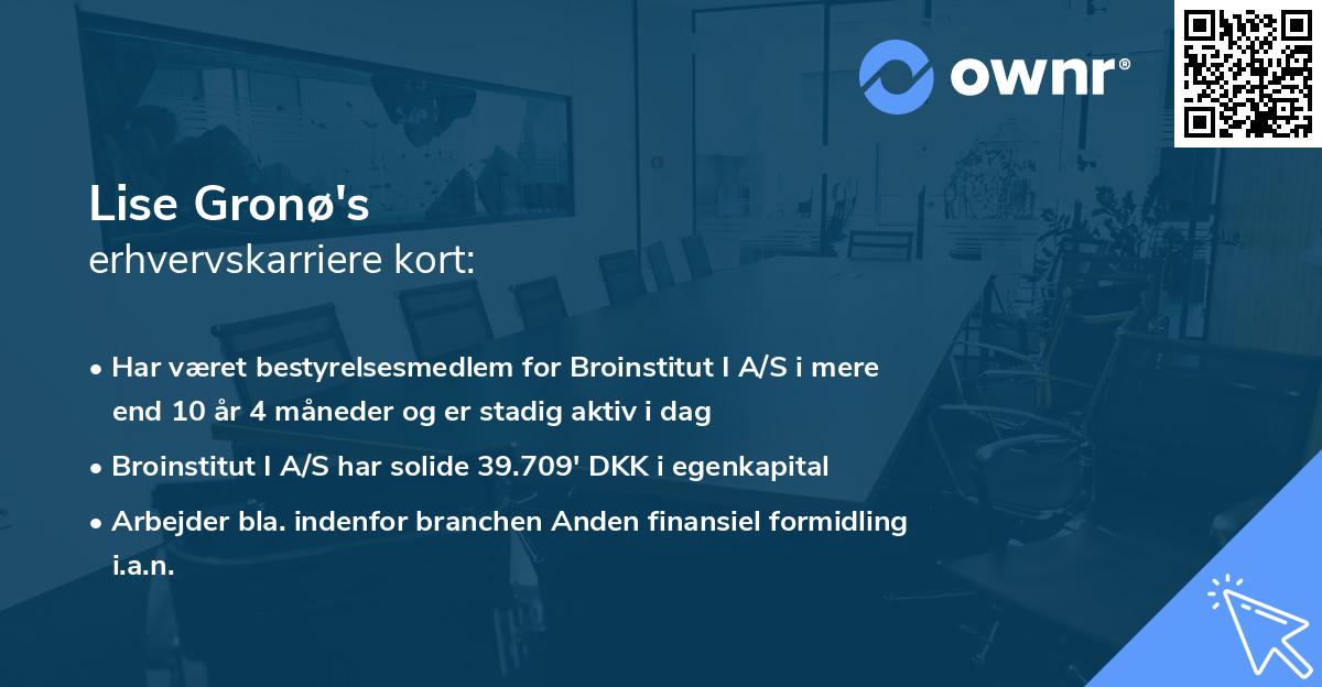 Lise Gronø's erhvervskarriere kort