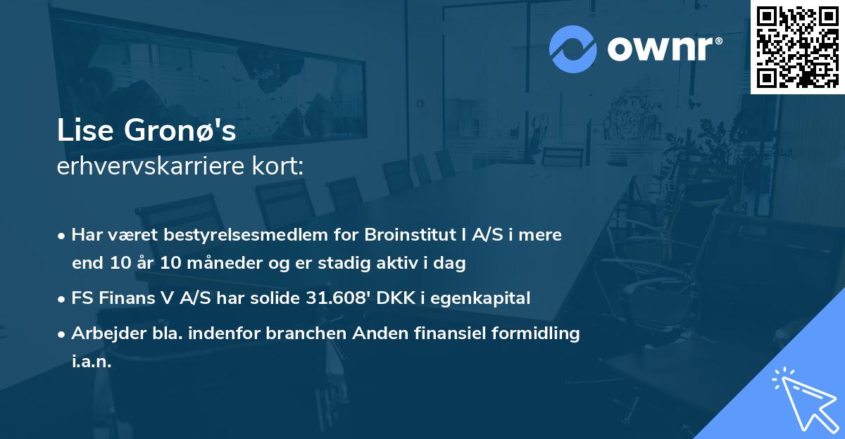Lise Gronø's erhvervskarriere kort
