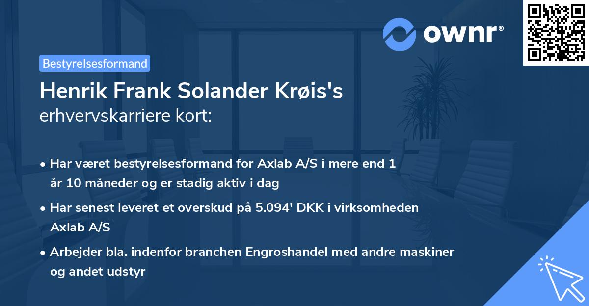 Henrik Frank Solander Krøis's erhvervskarriere kort