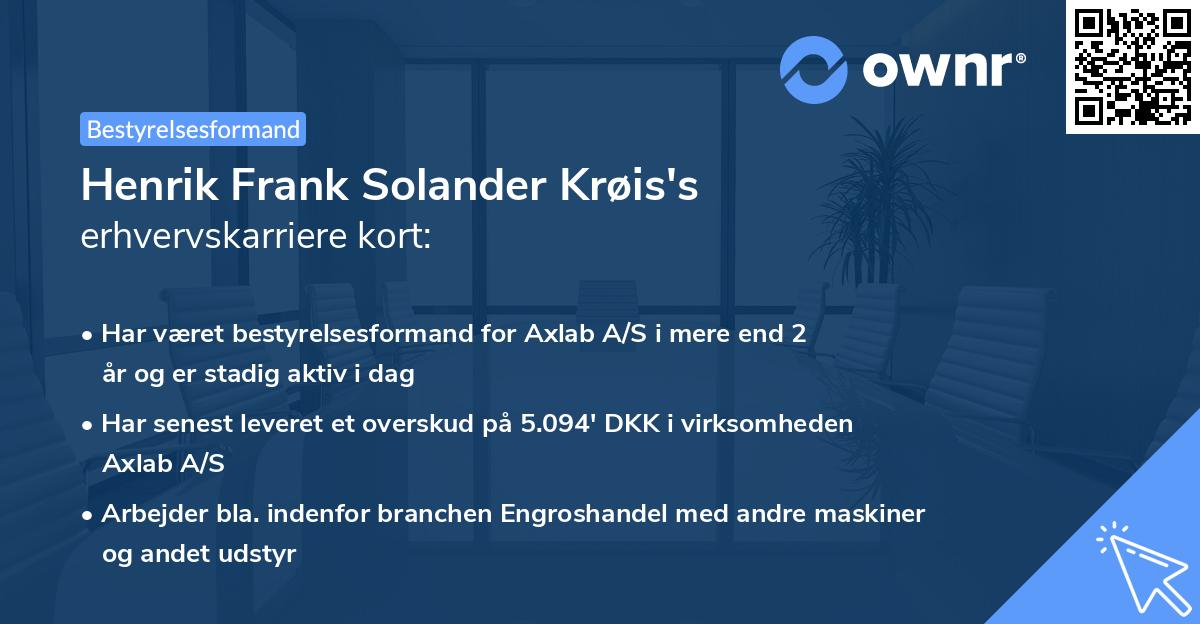 Henrik Frank Solander Krøis's erhvervskarriere kort