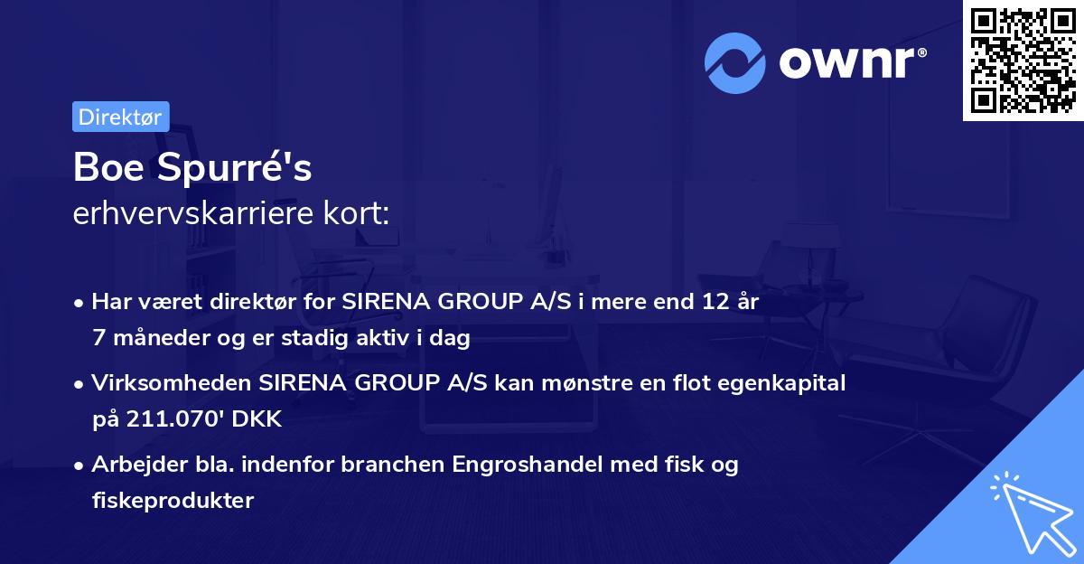 Boe Spurré's erhvervskarriere kort
