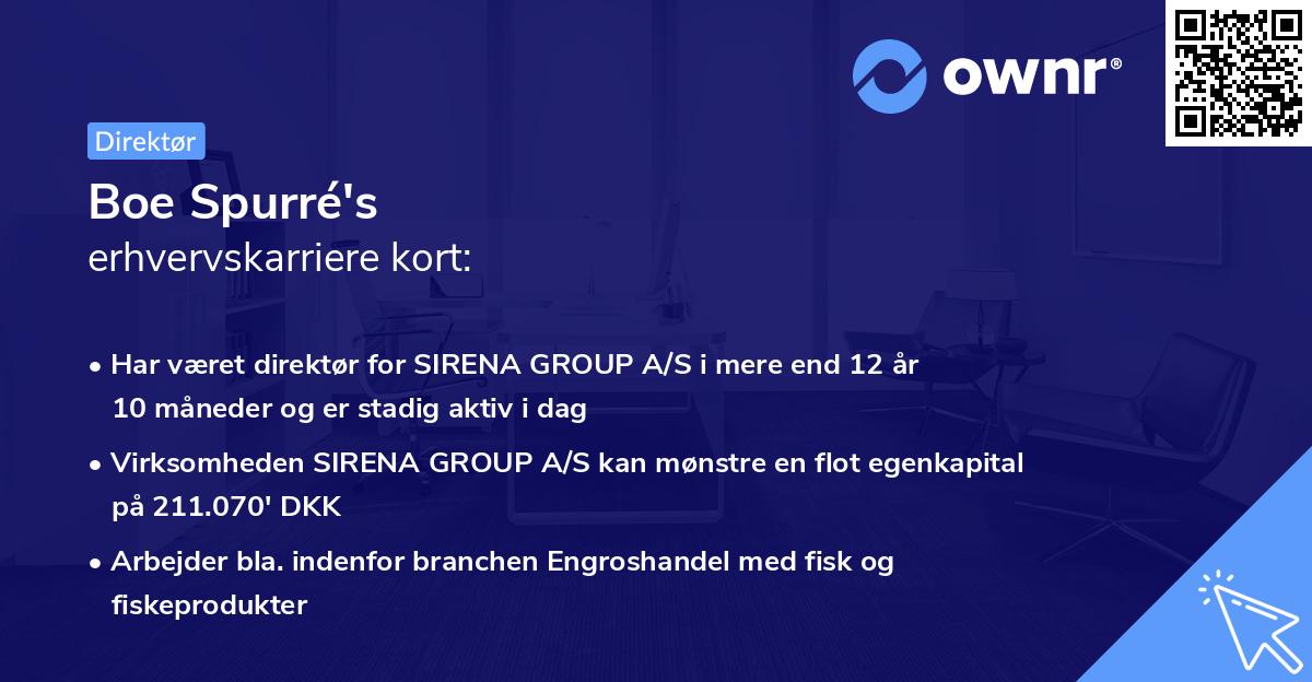 Boe Spurré's erhvervskarriere kort