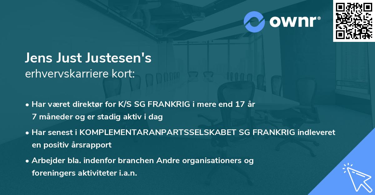 Jens Just Justesen's erhvervskarriere kort