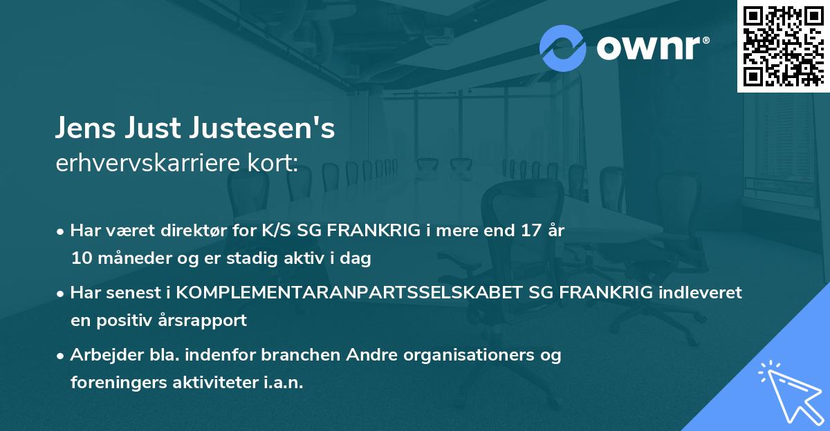 Jens Just Justesen's erhvervskarriere kort