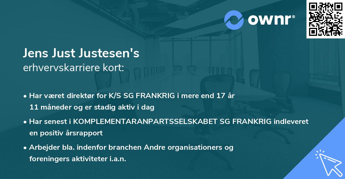 Jens Just Justesen's erhvervskarriere kort