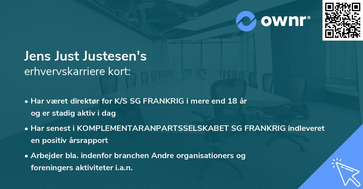 Jens Just Justesen's erhvervskarriere kort