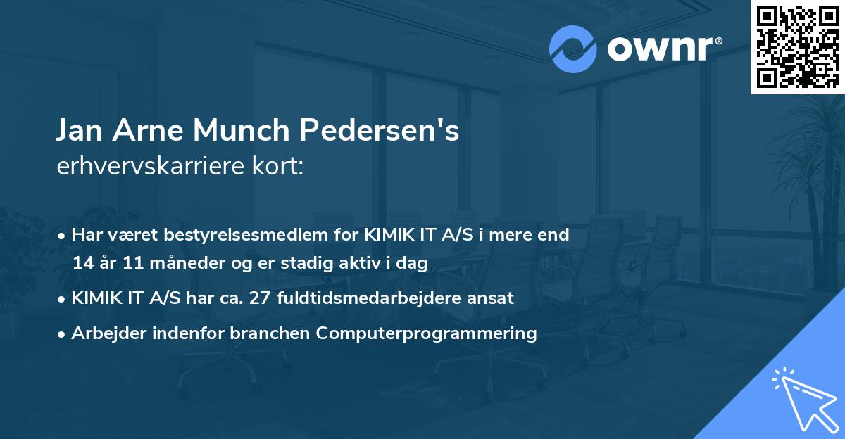 Jan Arne Munch Pedersen's erhvervskarriere kort