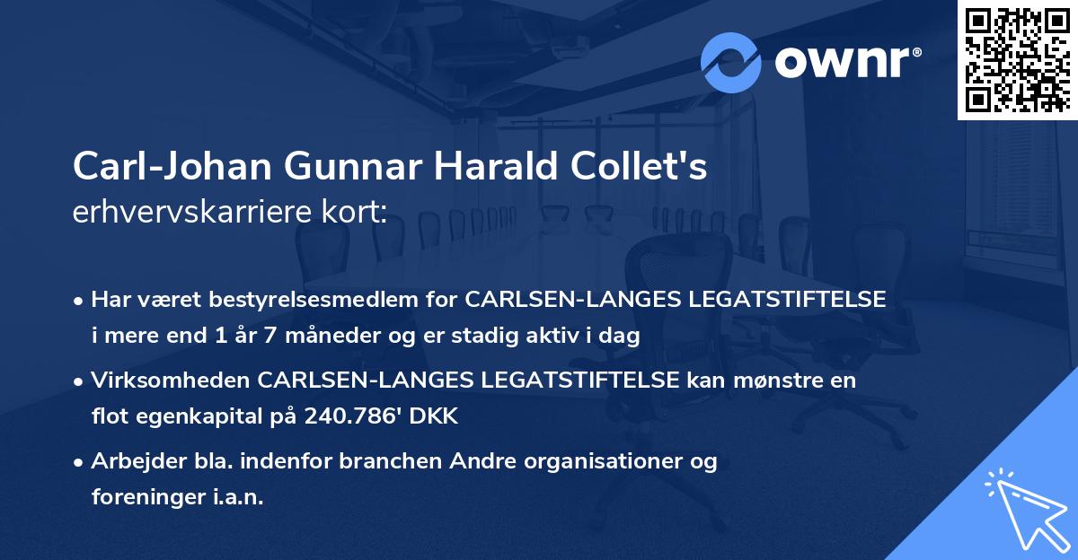 Carl-Johan Gunnar Harald Collet's erhvervskarriere kort