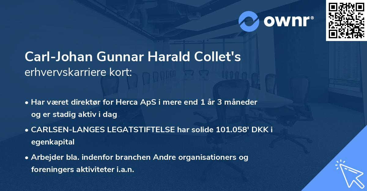 Carl-Johan Gunnar Harald Collet's erhvervskarriere kort