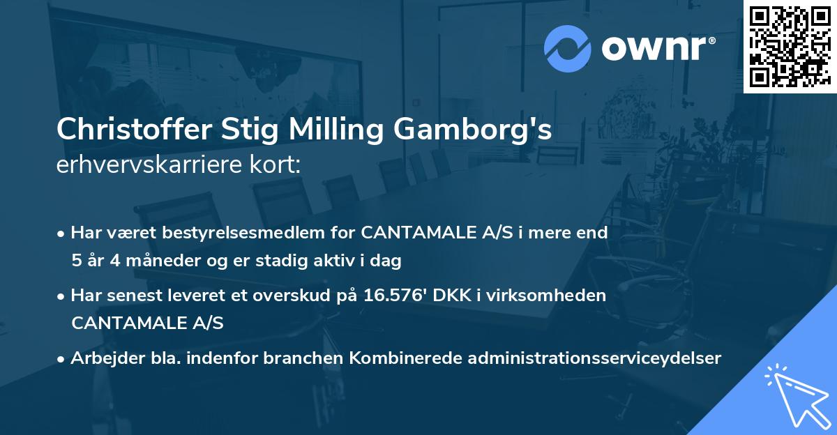 Christoffer Stig Milling Gamborg's erhvervskarriere kort