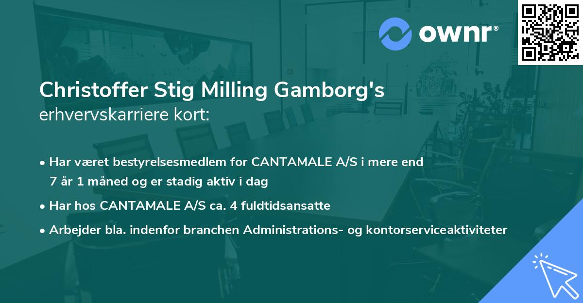 Christoffer Stig Milling Gamborg's erhvervskarriere kort