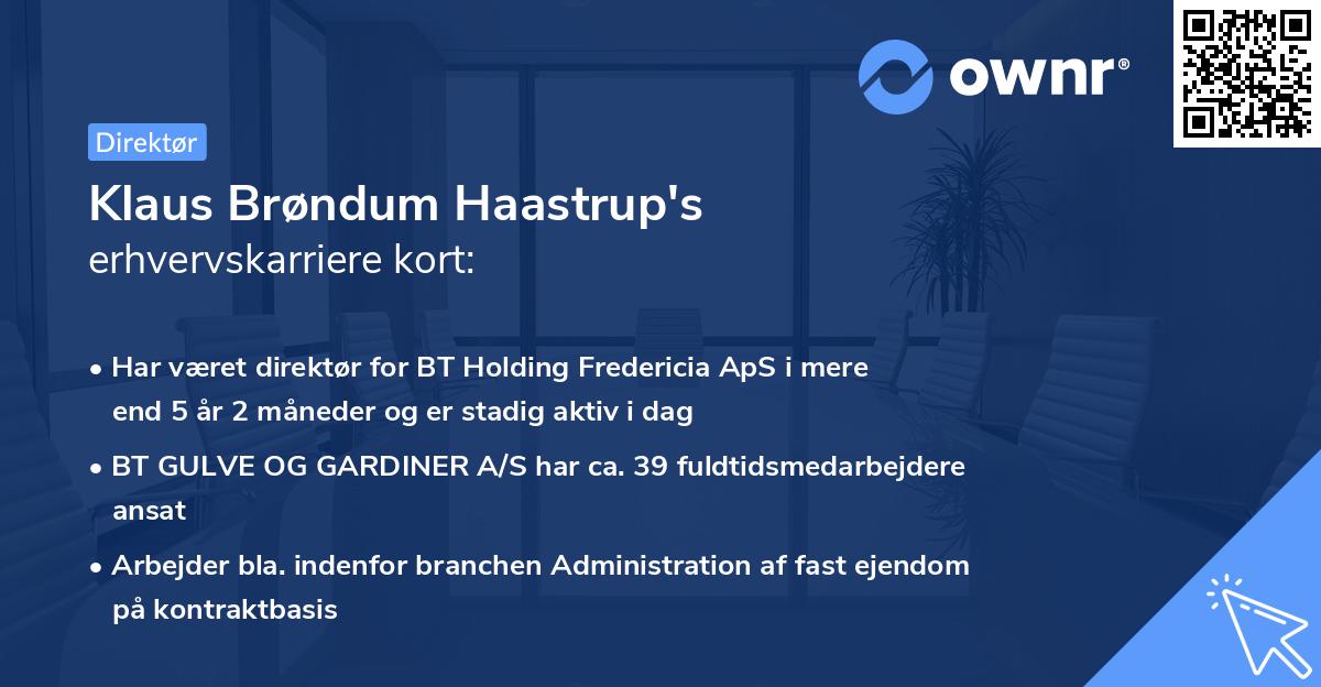 Klaus Brøndum Haastrup's erhvervskarriere kort