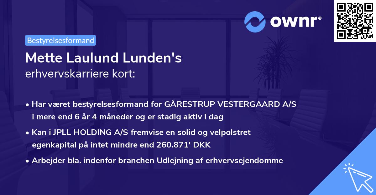 Mette Laulund Lunden's erhvervskarriere kort