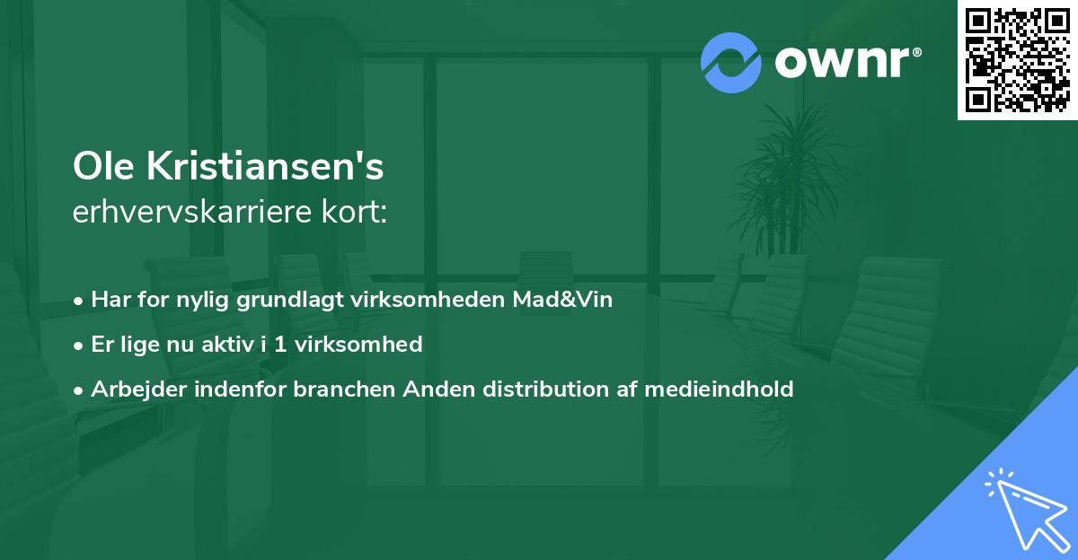 Ole Kristiansen's erhvervskarriere kort