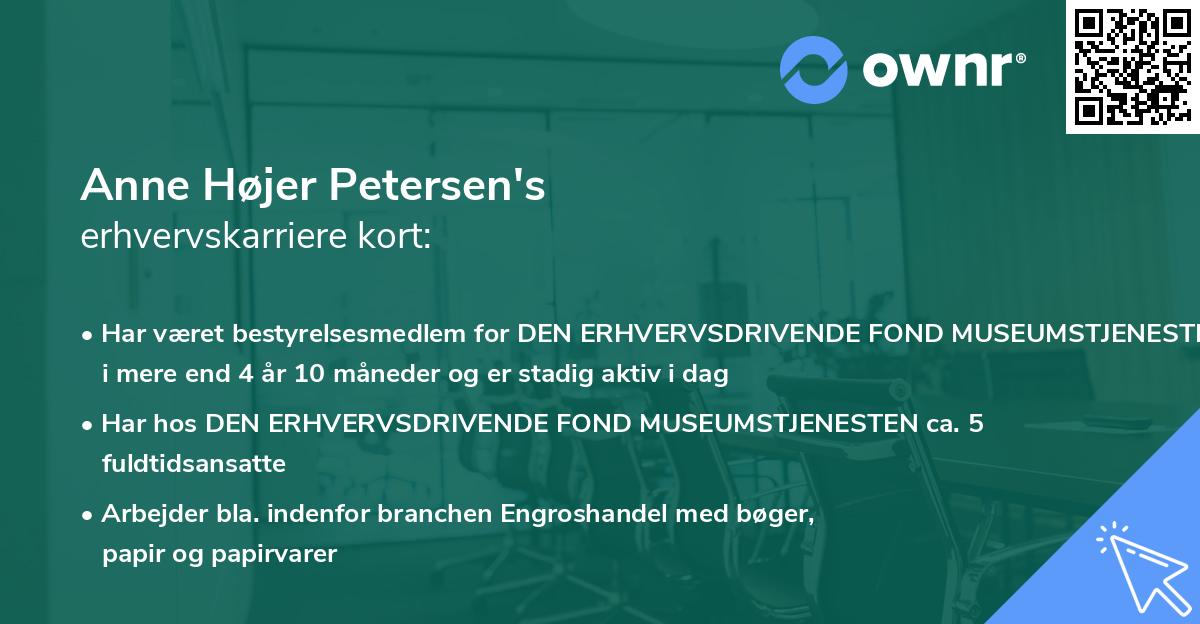 Anne Højer Petersen's erhvervskarriere kort
