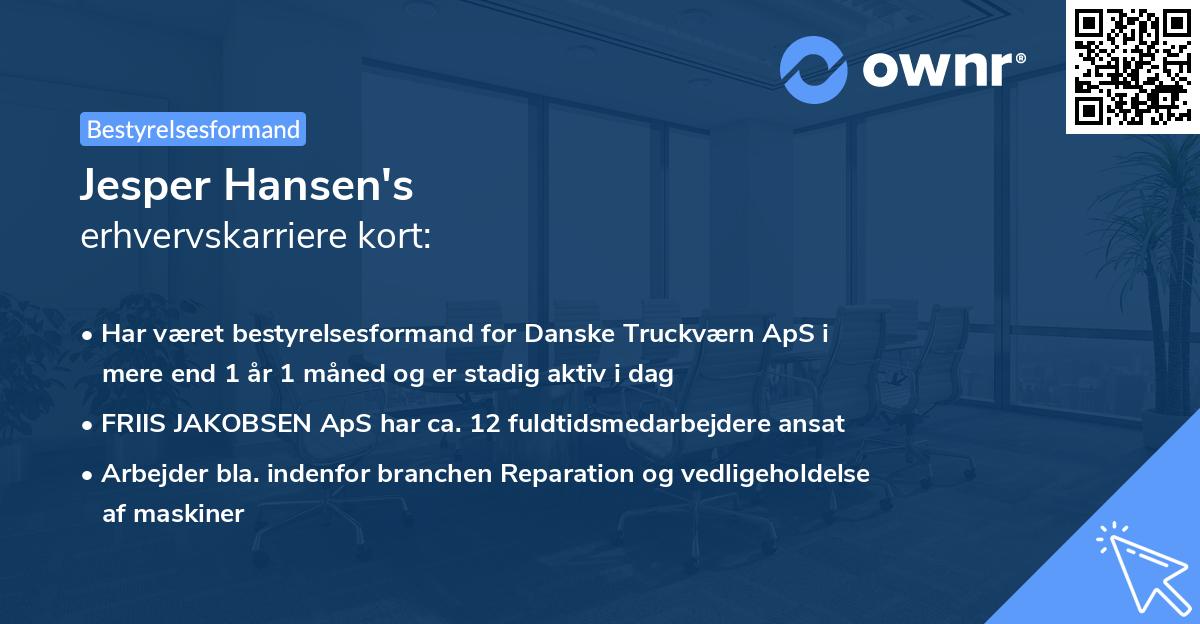 Jesper Hansen's erhvervskarriere kort