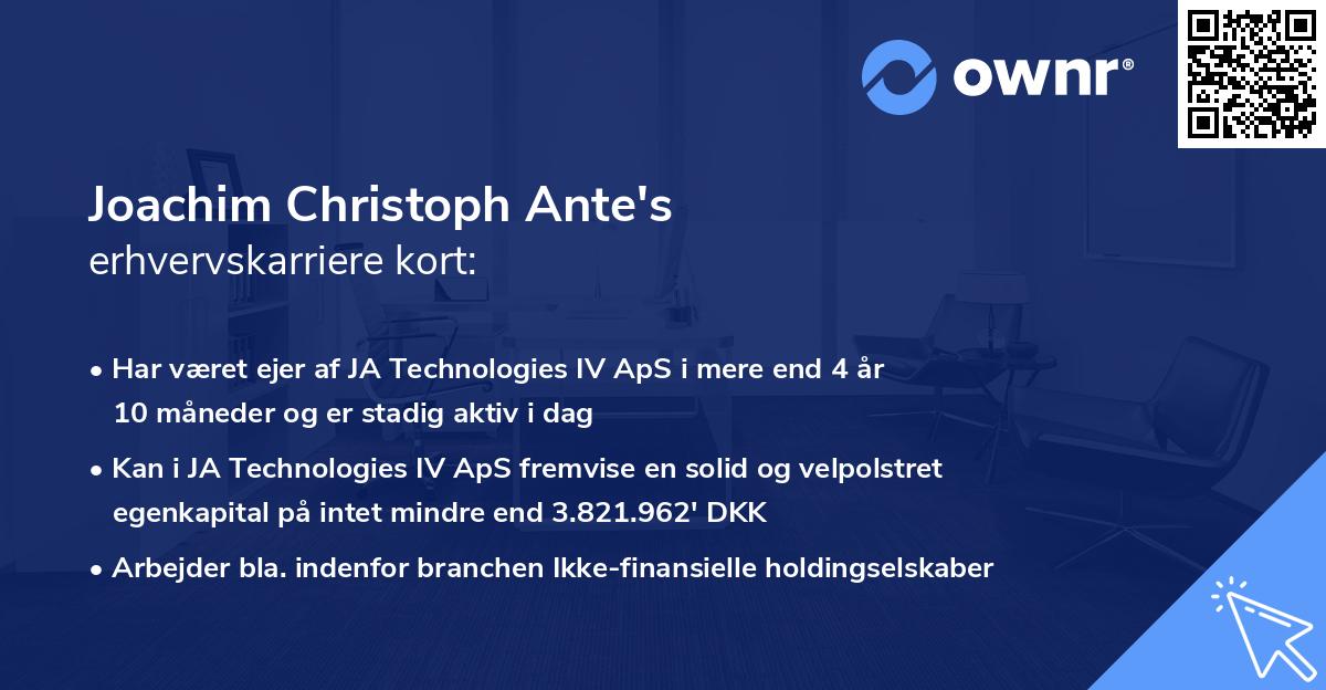 Joachim Christoph Ante's erhvervskarriere kort