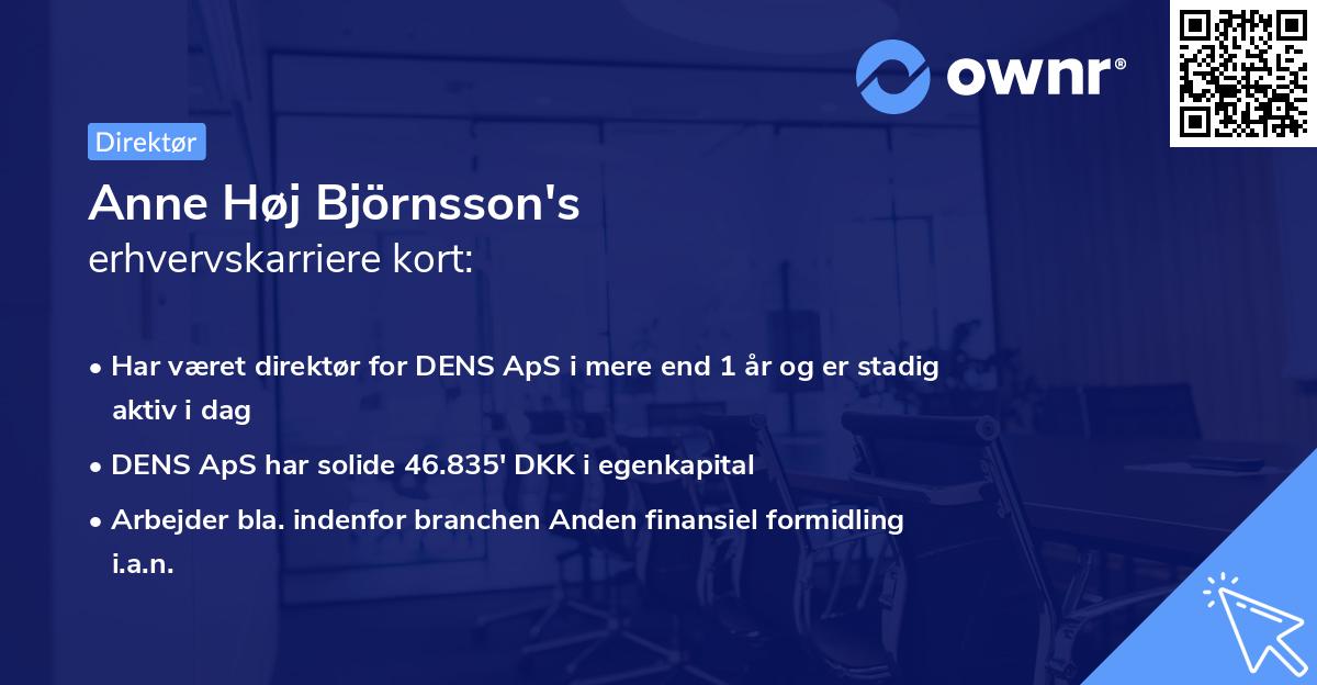 Anne Høj Björnsson's erhvervskarriere kort