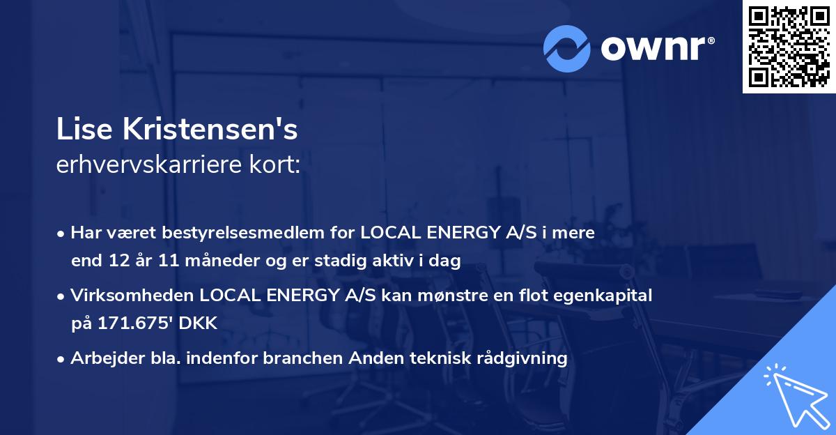 Lise Kristensen's erhvervskarriere kort