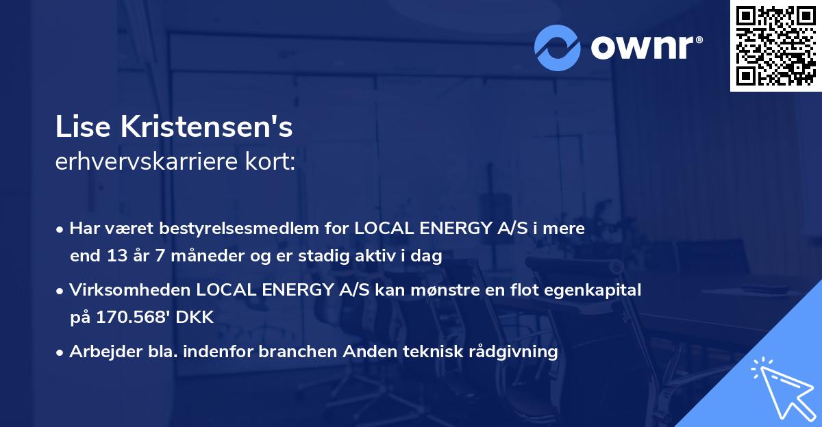 Lise Kristensen's erhvervskarriere kort