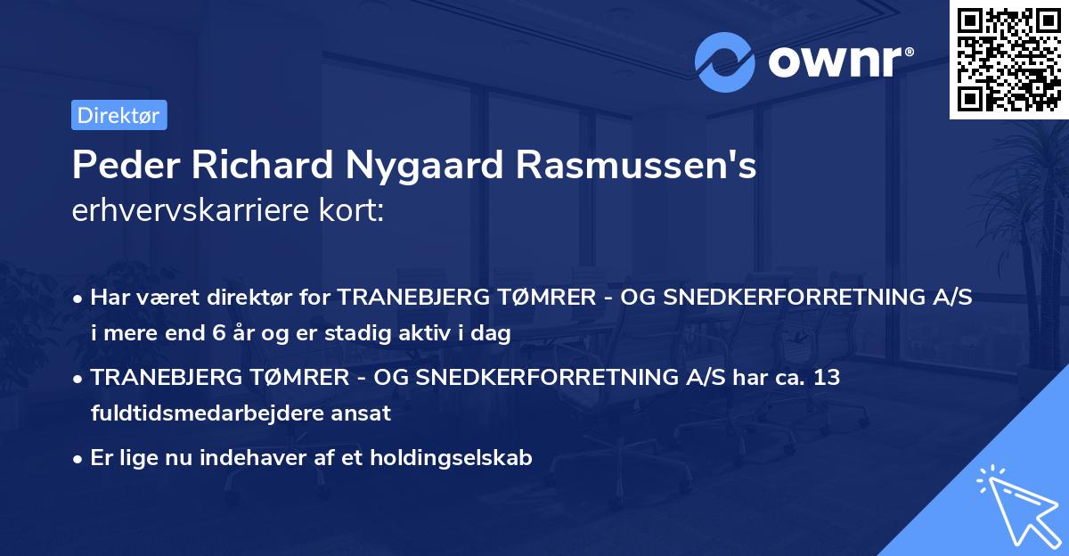 Peder Richard Nygaard Rasmussen's erhvervskarriere kort