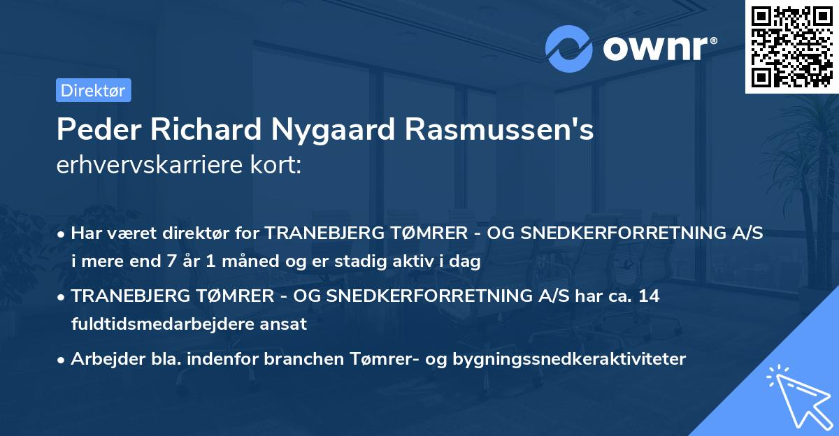 Peder Richard Nygaard Rasmussen's erhvervskarriere kort
