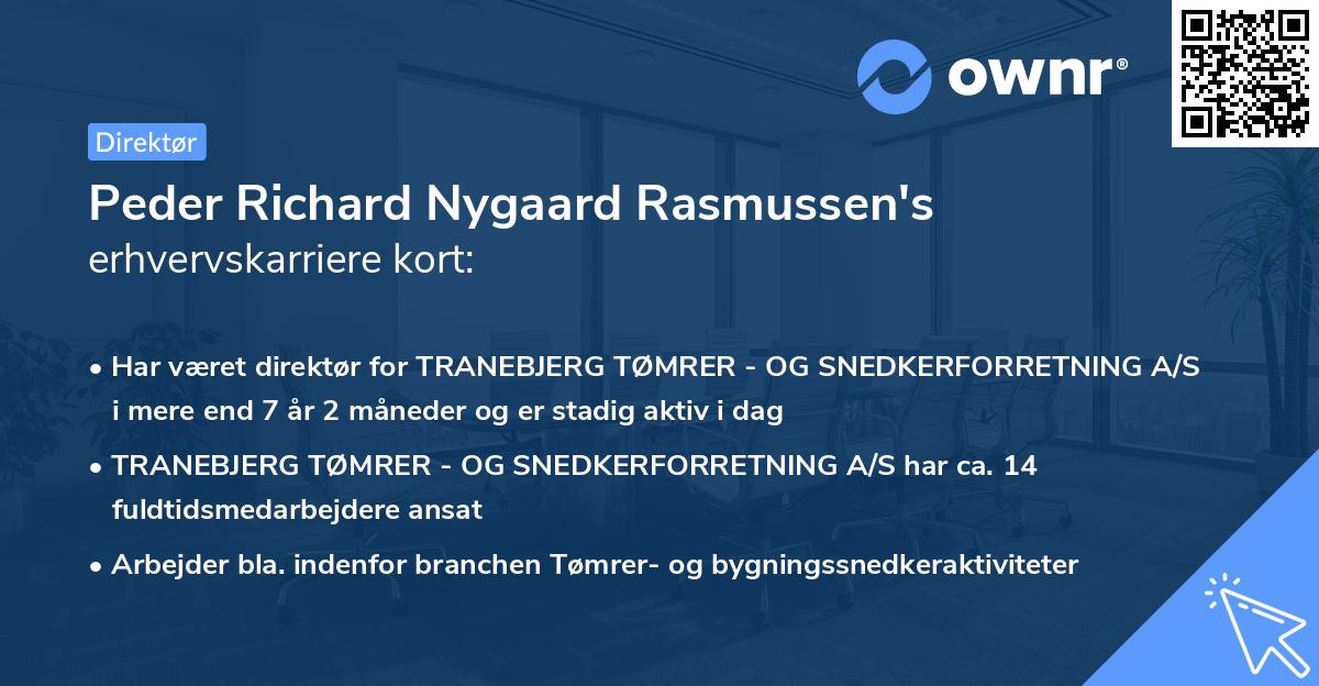 Peder Richard Nygaard Rasmussen's erhvervskarriere kort