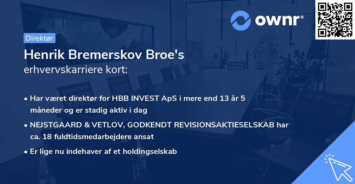 Henrik Bremerskov Broe's erhvervskarriere kort