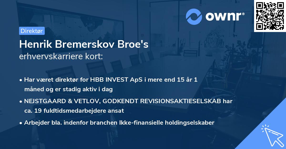 Henrik Bremerskov Broe's erhvervskarriere kort