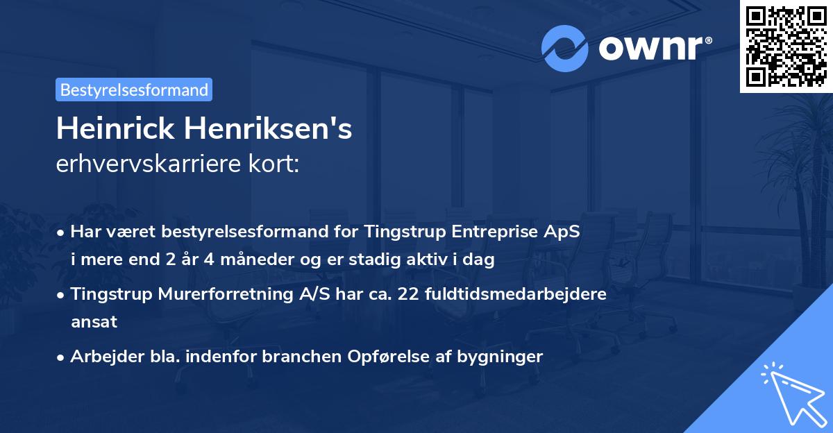 Heinrick Henriksen's erhvervskarriere kort