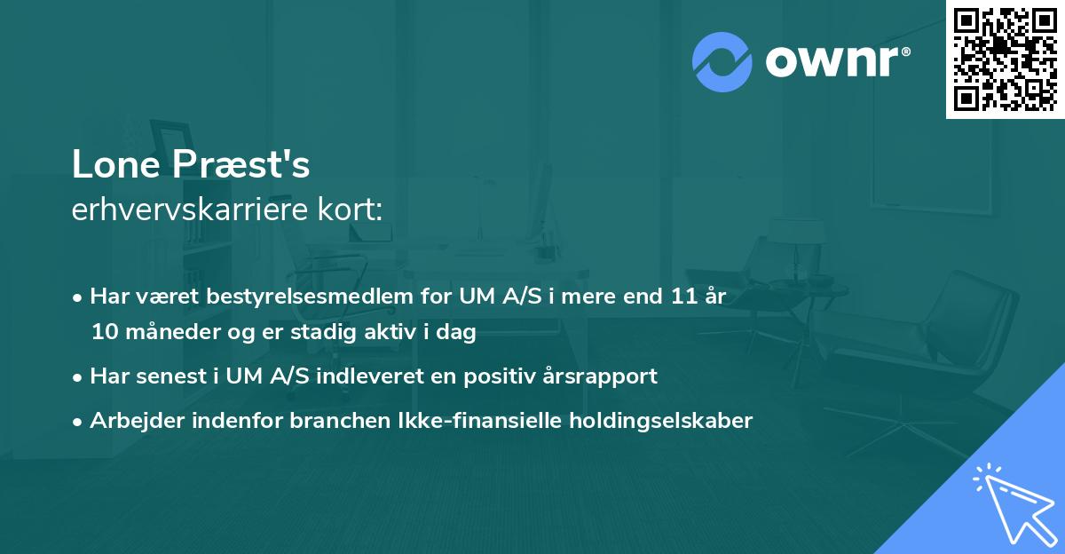 Lone Præst's erhvervskarriere kort