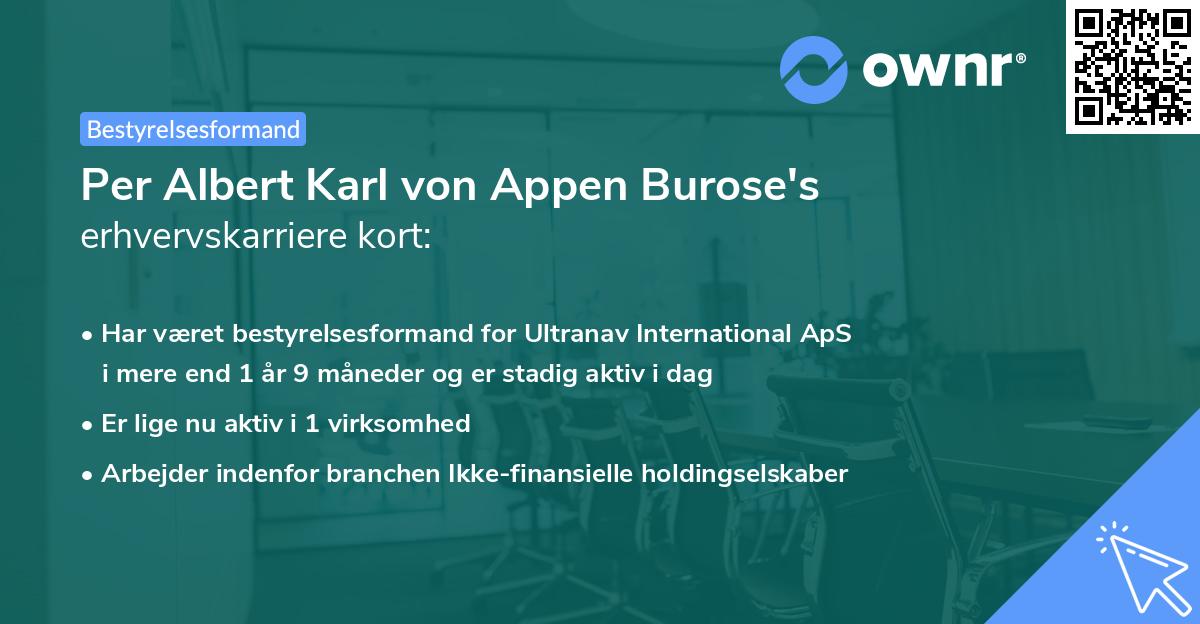 Per Albert Karl von Appen Burose's erhvervskarriere kort