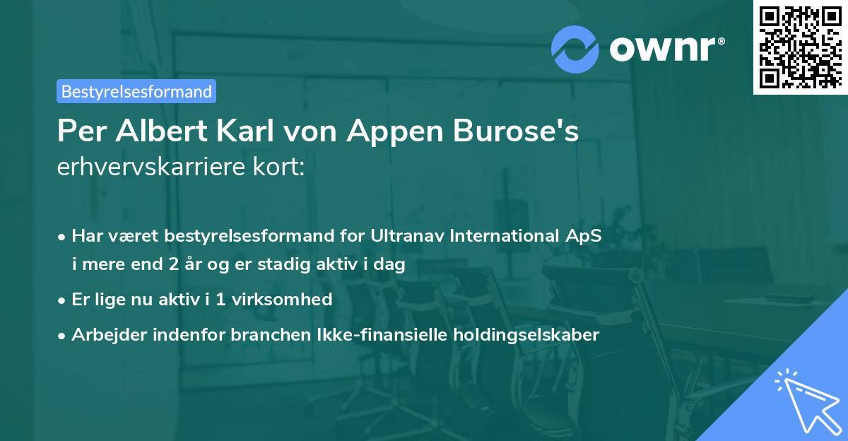 Per Albert Karl von Appen Burose's erhvervskarriere kort