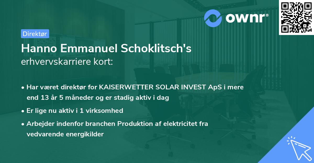 Hanno Emmanuel Schoklitsch's erhvervskarriere kort