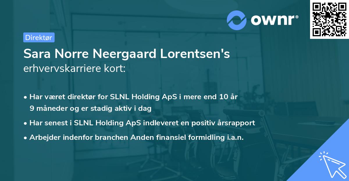 Sara Norre Neergaard Lorentsen's erhvervskarriere kort