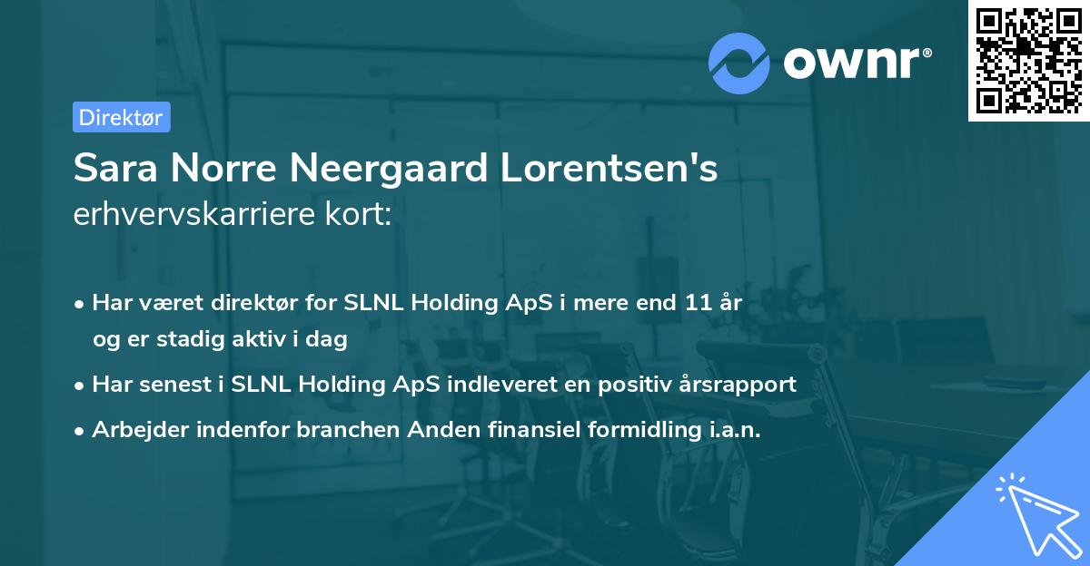 Sara Norre Neergaard Lorentsen's erhvervskarriere kort