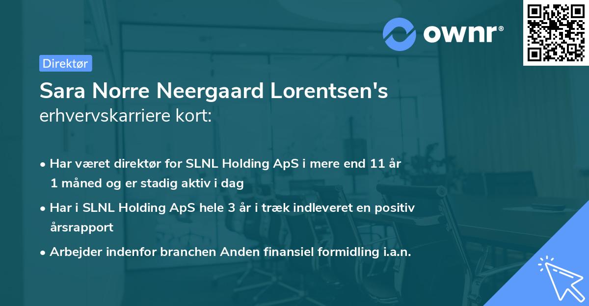Sara Norre Neergaard Lorentsen's erhvervskarriere kort