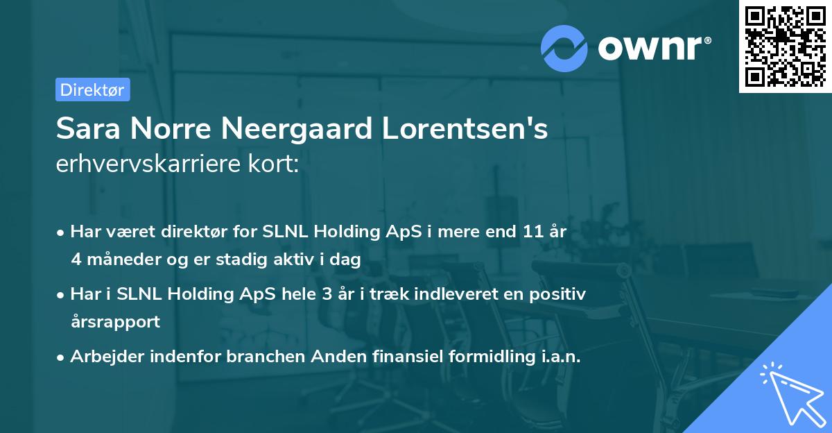 Sara Norre Neergaard Lorentsen's erhvervskarriere kort