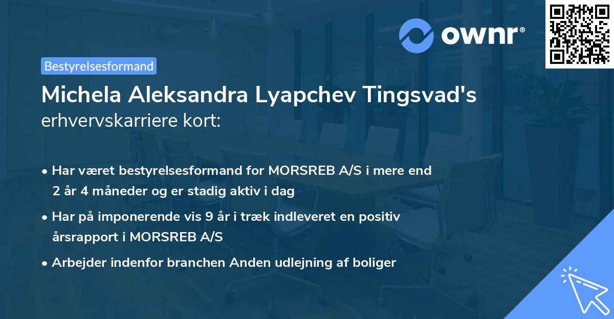 Michela Aleksandra Lyapchev Tingsvad's erhvervskarriere kort