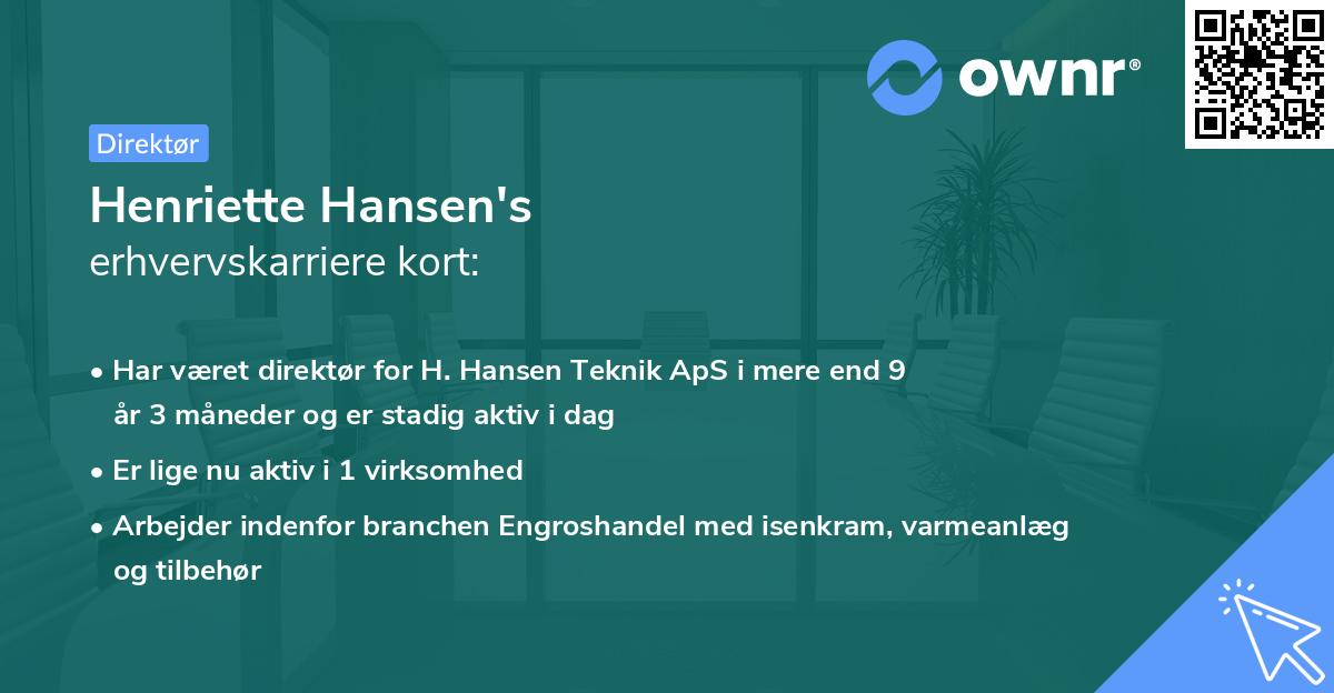 Henriette Hansen's erhvervskarriere kort
