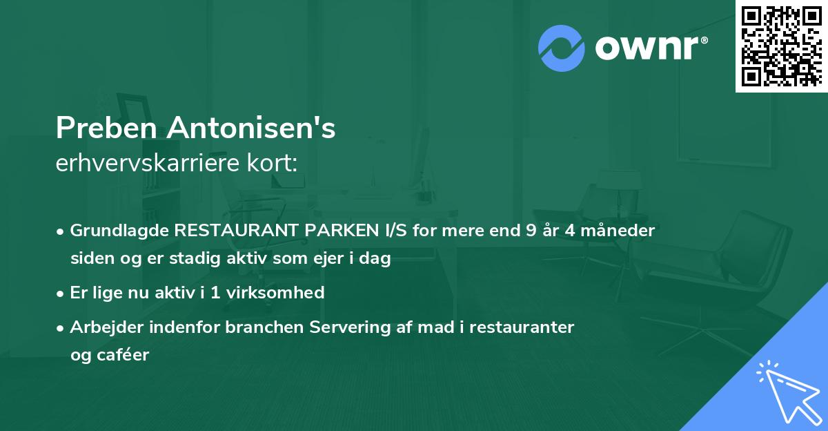 Preben Antonisen's erhvervskarriere kort