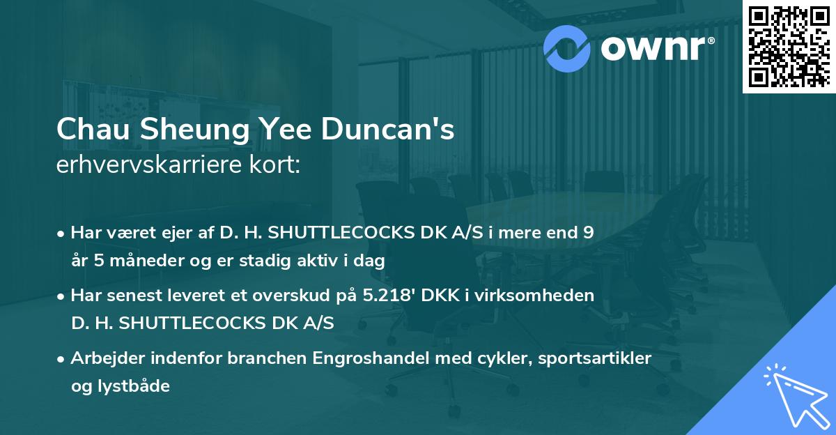 Chau Sheung Yee Duncan's erhvervskarriere kort