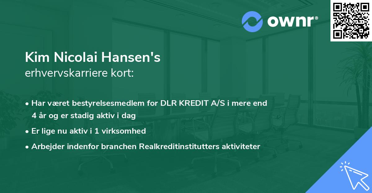 Kim Nicolai Hansen's erhvervskarriere kort