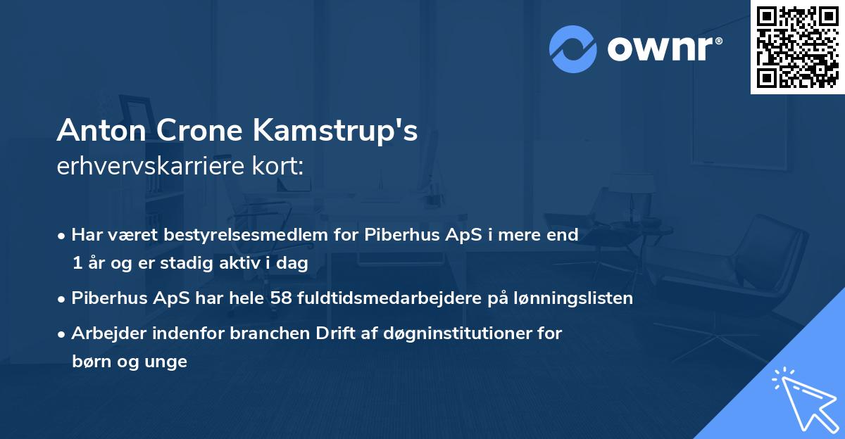 Anton Crone Kamstrup's erhvervskarriere kort