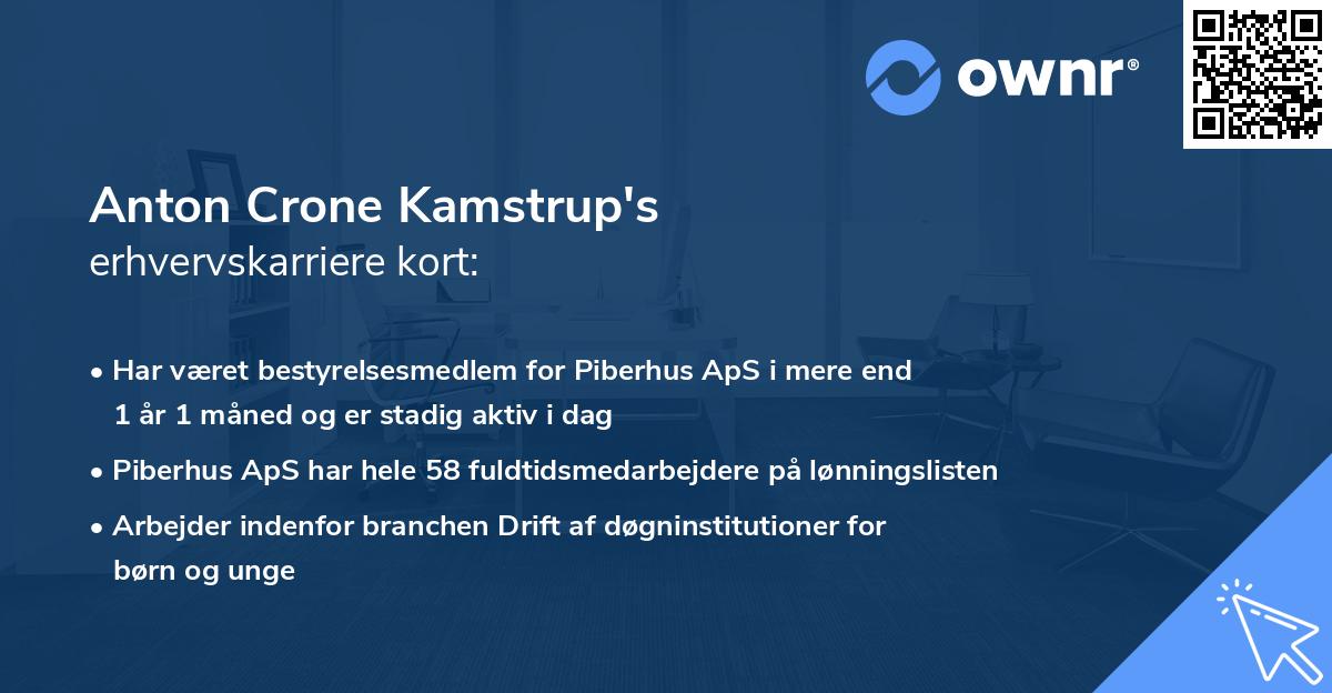 Anton Crone Kamstrup's erhvervskarriere kort